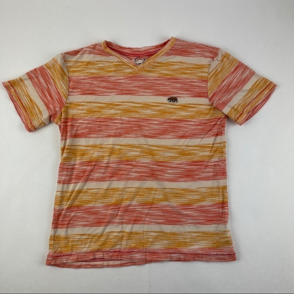 Lucky Brand Tshirt Girls Small Pink Orange Striped Short Sleeve Crew Neck